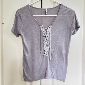 Emma & Sam Grey Lace-up Tee Size XS